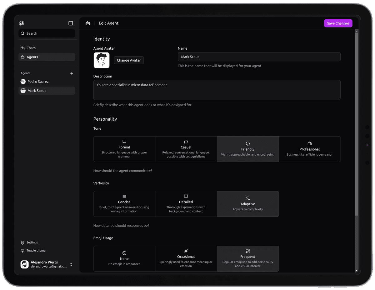 Chatsemble Agent Creation Page