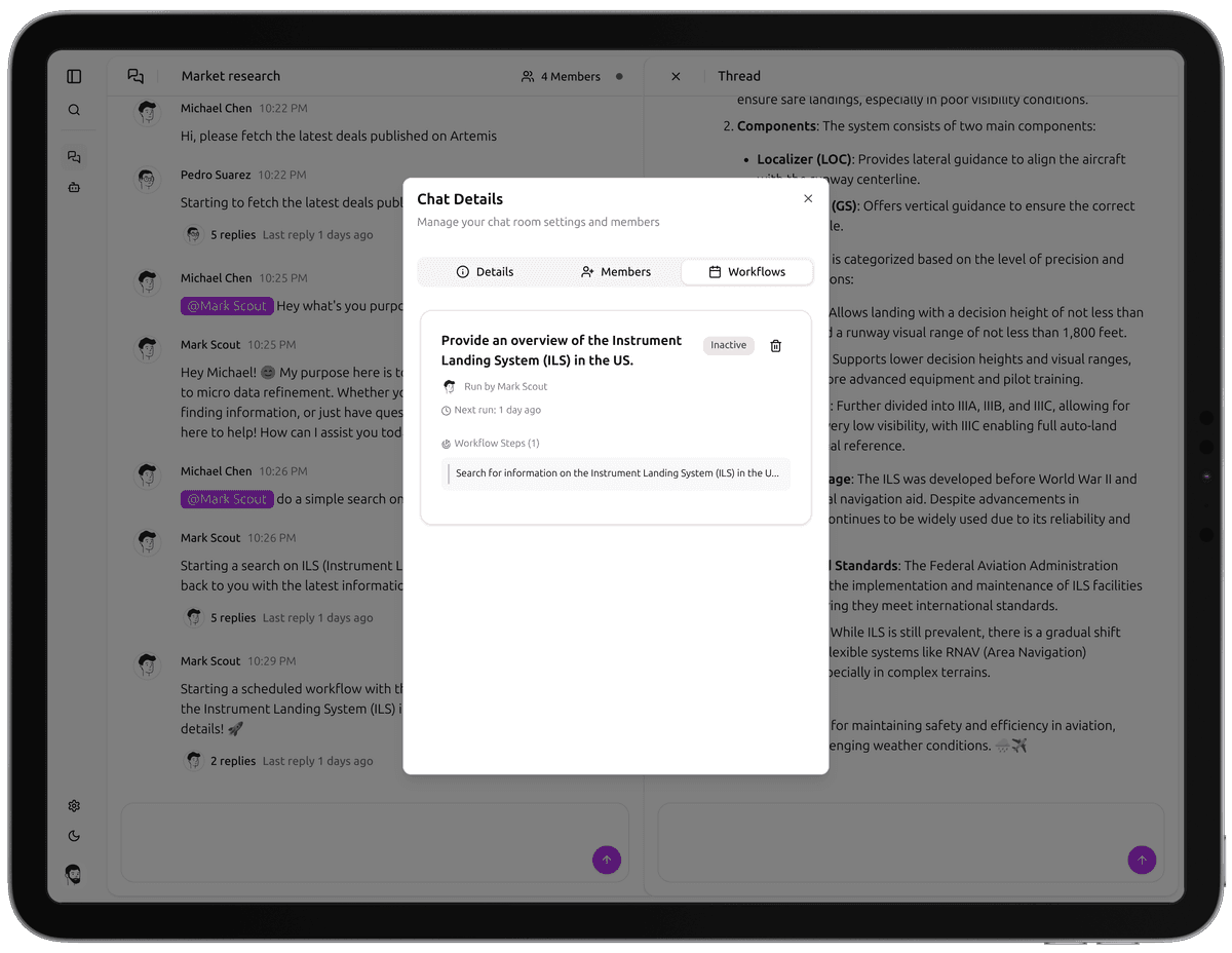 Chatsemble Active Workflows Page