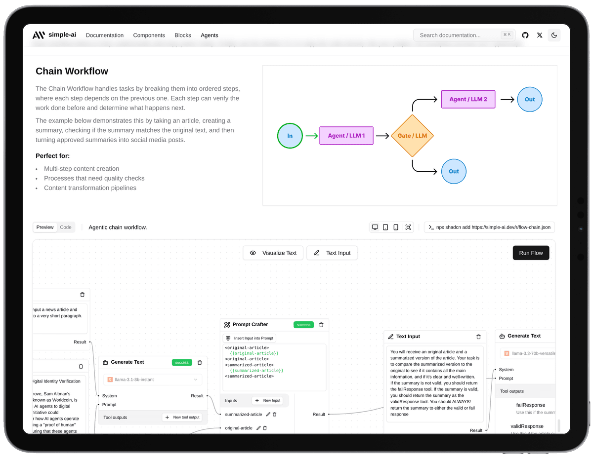 Simple AI Workflow Agent UI using React Flow